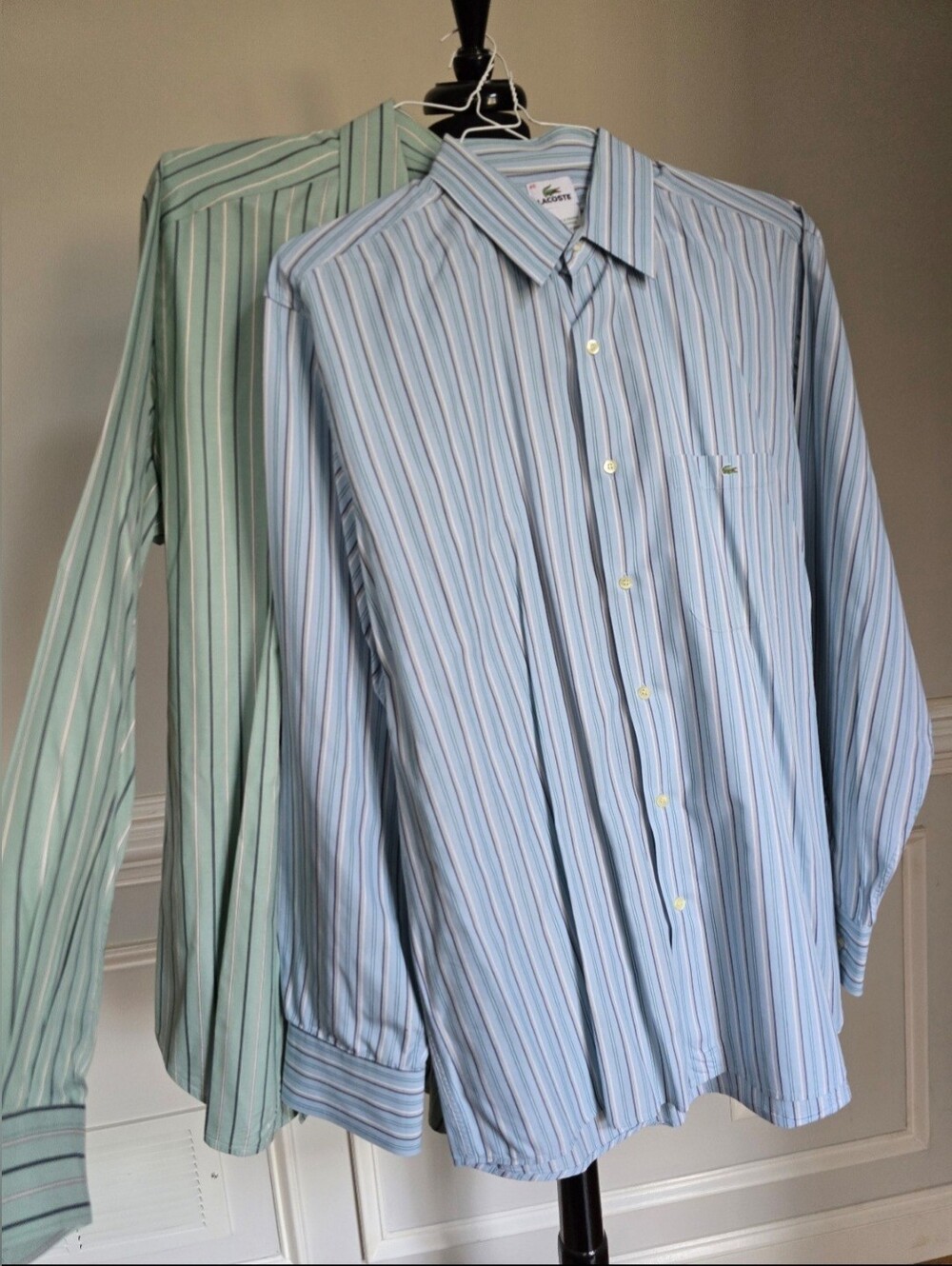 Bundle 2 Lacoste Men’s Blue and Green Striped Button-Down Shirt Size 45